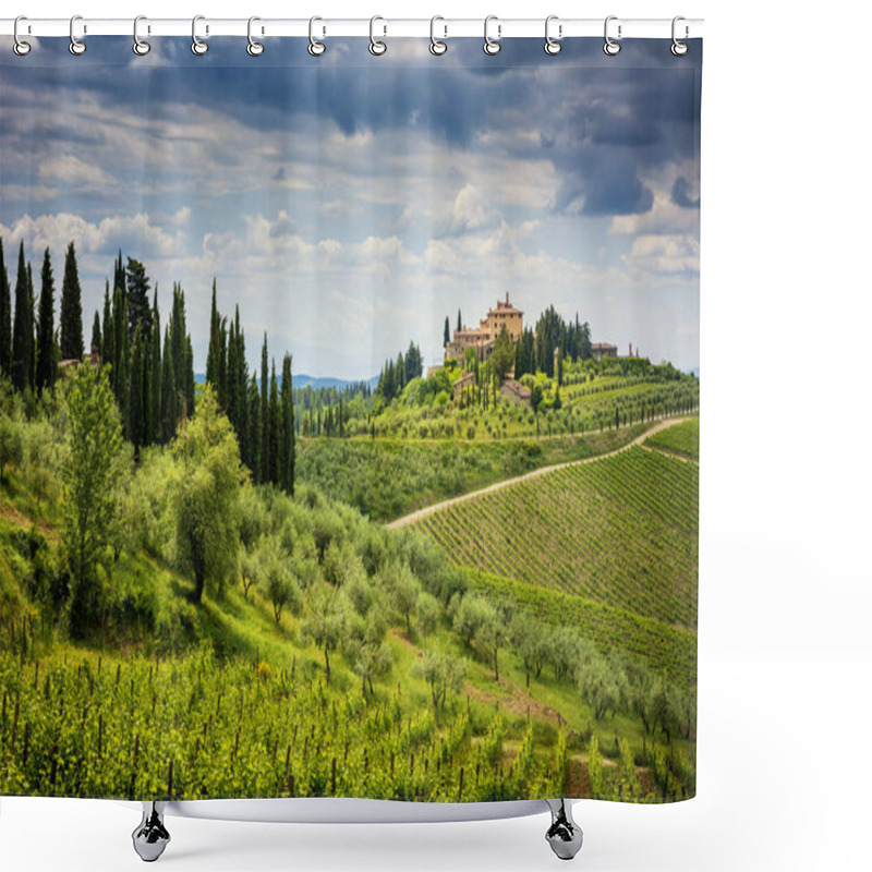 Personality  Chianti Hills With Vineyards And Cypress. Tuscan Landscape Between Siena And Florence. Italy Shower Curtains