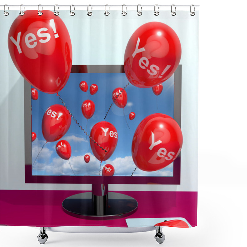 Personality  Yes Balloons From A Computer Showing Approval And Support Messag Shower Curtains