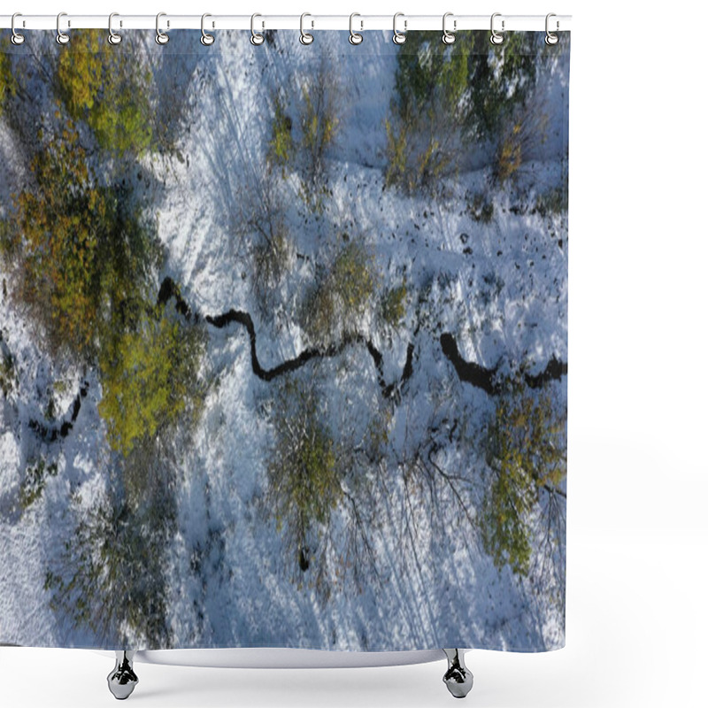 Personality  Road And Snowy Trees Aerial View, Catalonia, Spain Shower Curtains