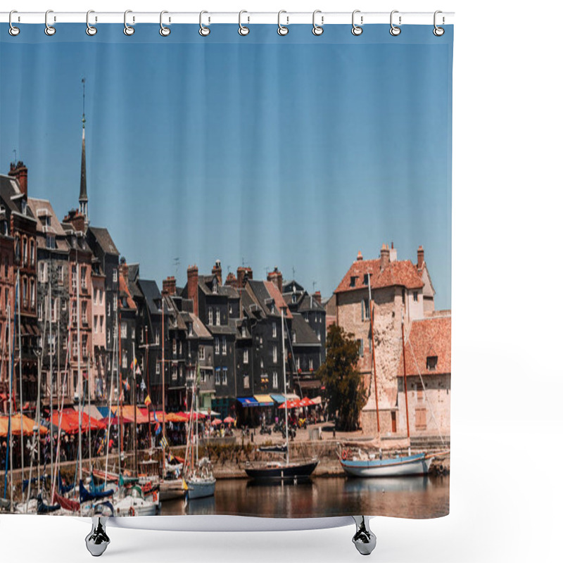 Personality  Hondleur, France - 2019.Spectacular Famous Harbor In Normandy, Honfleur Skyline And Water With Boats. Shower Curtains