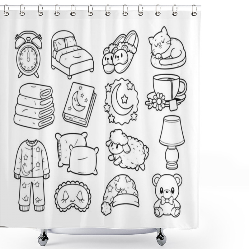 Personality  Bedtime And Doll Element Vector Outline Sketch Illustration Shower Curtains