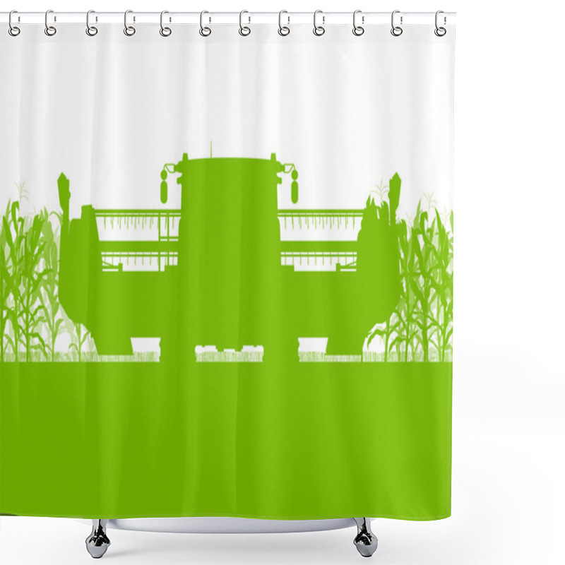 Personality  Corn Field Harvesting With Combine Harvester Green Ecology Organ Shower Curtains