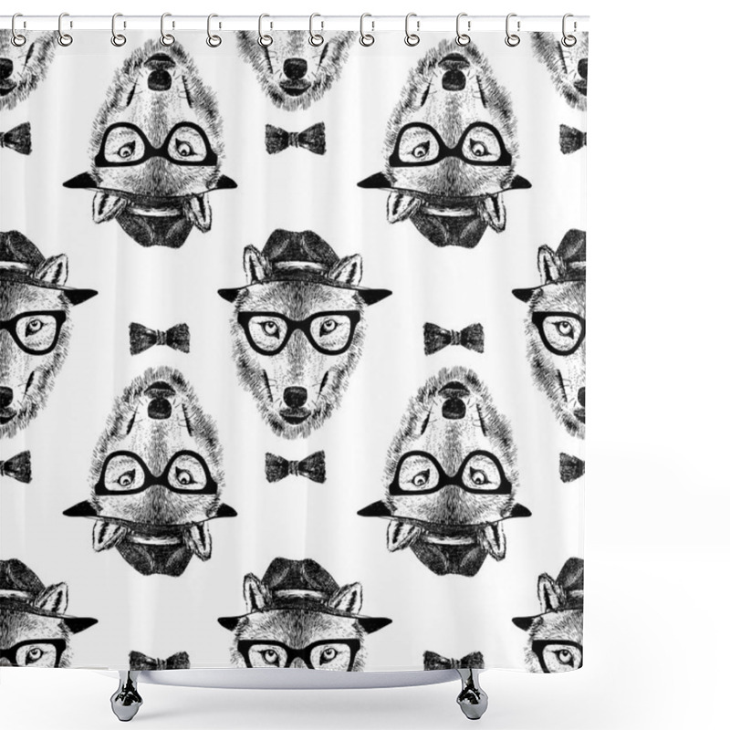 Personality  Seamless Pattern Dressed Up Wolf Shower Curtains