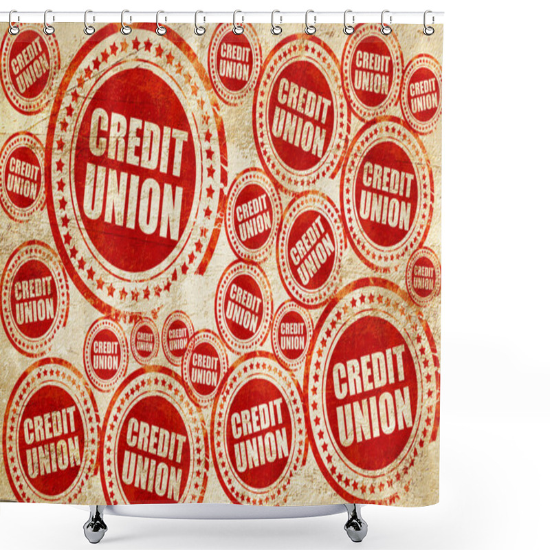 Personality  Credit Union, Red Stamp On A Grunge Paper Texture Shower Curtains