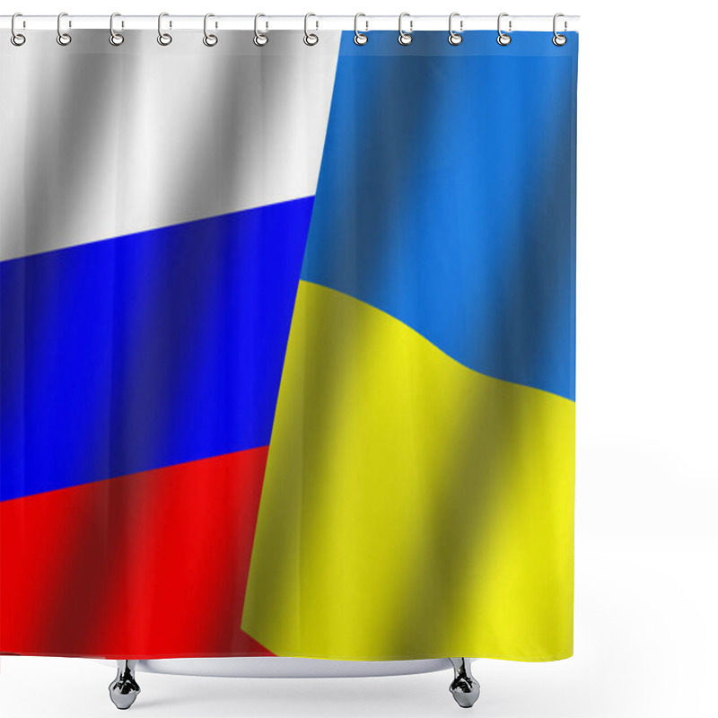 Personality  Flag Of Russia And Ukraine, Relations Between Ukraine And Russia. Letter With Written Blood. Confrontation Between Countries, No War Shower Curtains