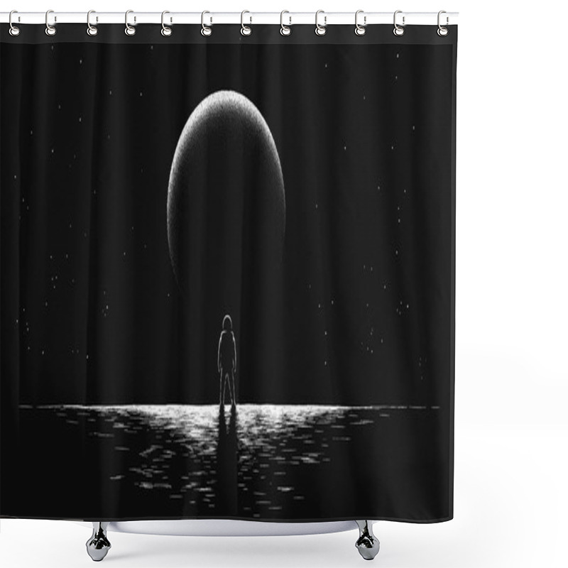 Personality  Astronaut Looks To Planet Far Away. Vector Illustration Shower Curtains