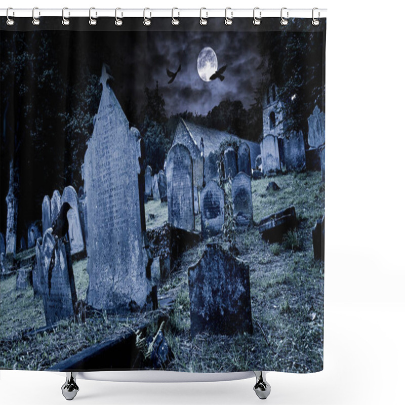 Personality  Old Graveyard With Ancient Tombstones Grave Stone And Old Church Shower Curtains