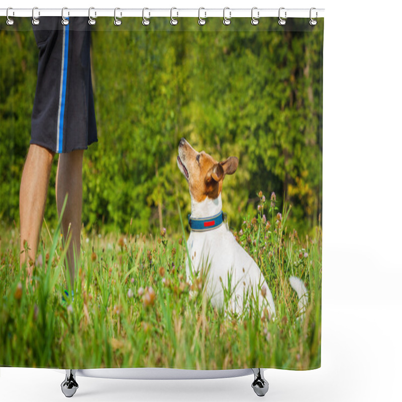 Personality  Dog And Owner Teaching Shower Curtains