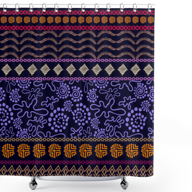 Personality  Set Of Seamless Ethnic Borders. Aboriginal Arts Motifs, Hand Drawn Doodles, Geometric Prints.  Shower Curtains