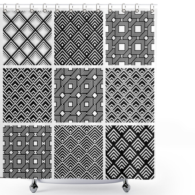 Personality  Black And White Geometric Seamless Patterns Shower Curtains