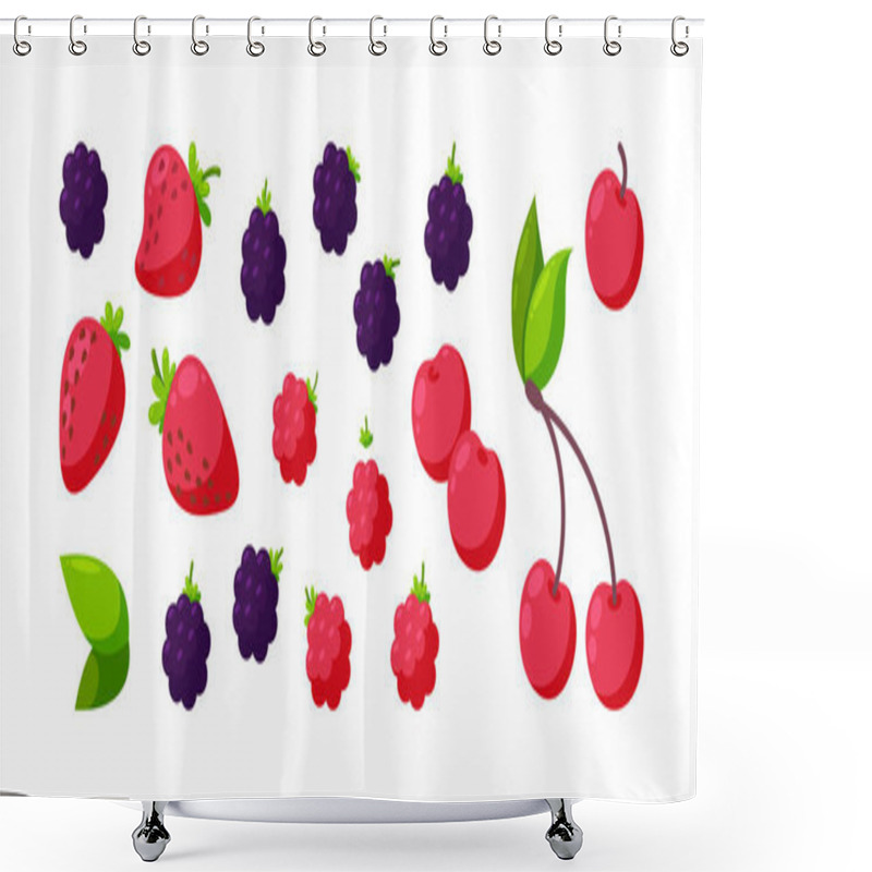 Personality  Berries Isolated In White Background. Juicy Cherry, Raspberry, Blackberry And Strawberry. Square Design For Banners. Vector Illustration Shower Curtains