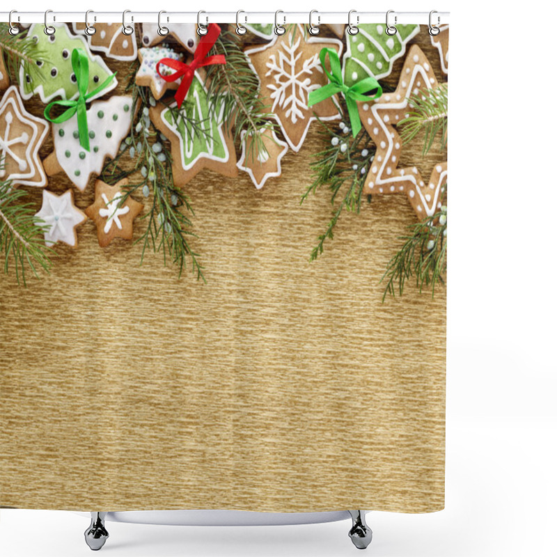 Personality  Christmas Ginger And Honey Cookies Background. Shower Curtains