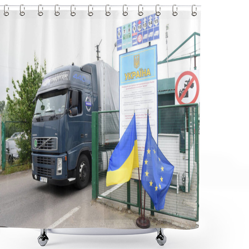 Personality  Shegyni-Medyka Checkpoint On The Border With Ukraine And Poland Some 100kms From Ukrainian City Of Lviv. Shower Curtains