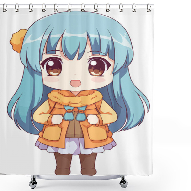 Personality  Young Girl Anime-style Character Vector Illustration Design. Manga Anime Girl Hair Faces Cartoon. Face Young Girl Anime-style Character Vector Illustration Design. Girl Anime Female Manga Cartoon Shower Curtains