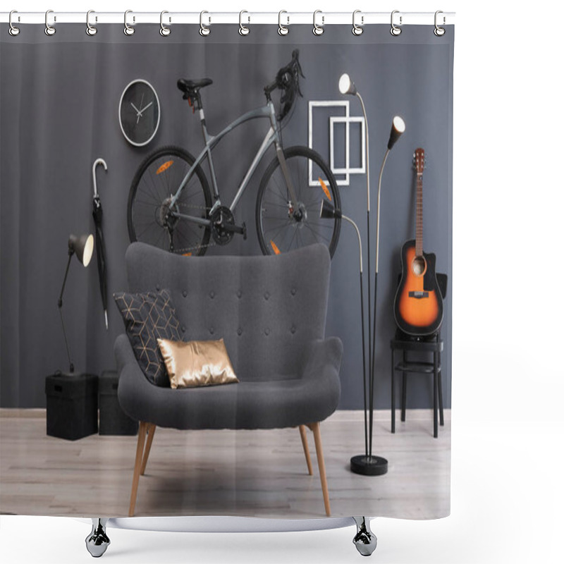 Personality  Stylish Room Interior With Bicycle And Sofa Shower Curtains