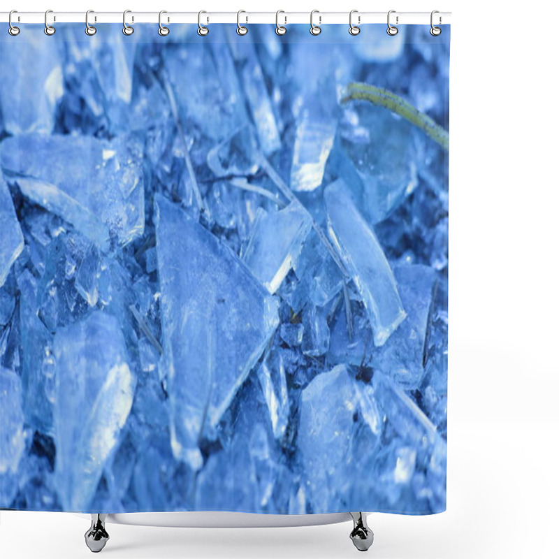 Personality  Small Blue Glass Fragments, Macroice Pieces Background Shower Curtains