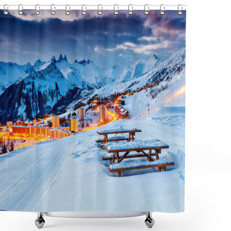 Personality  Beautiful Sunset And Ski Resort In The French Alps,Europe Shower Curtains