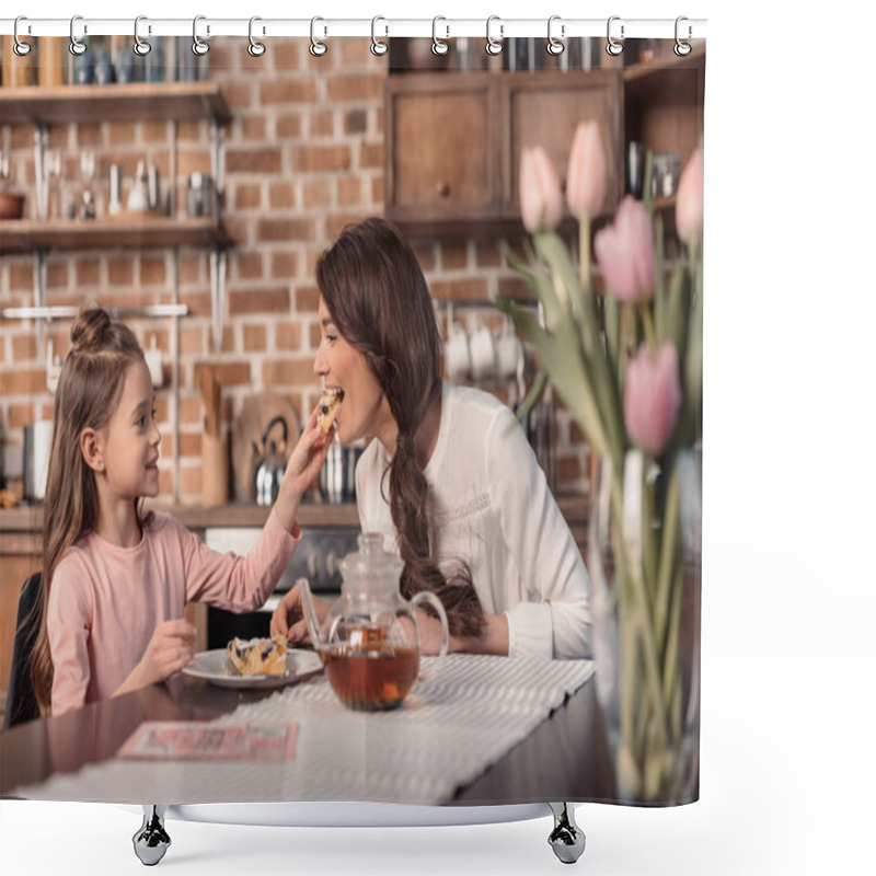 Personality  Mother And Daughter With Cake Shower Curtains