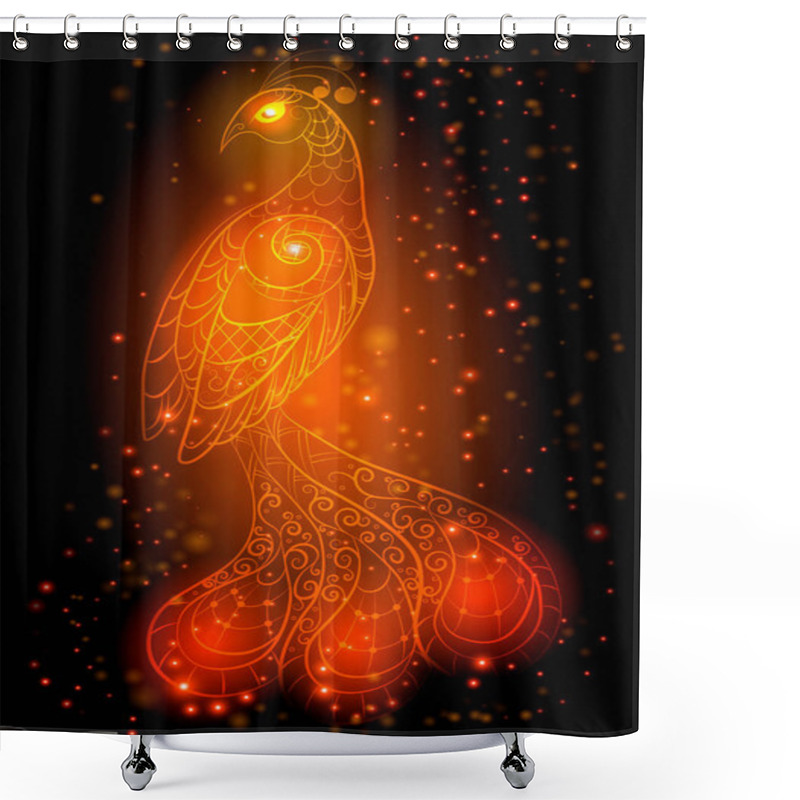 Personality  Silhouette Of A Fiery Bird Surrounded By Sparks Of Flame In A Red Glow On A Black Background. Shower Curtains