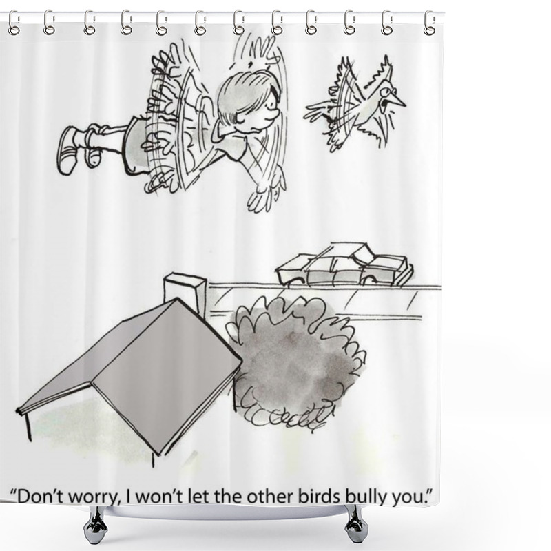 Personality  Cartoon Illustration. Bird Bullies Shower Curtains