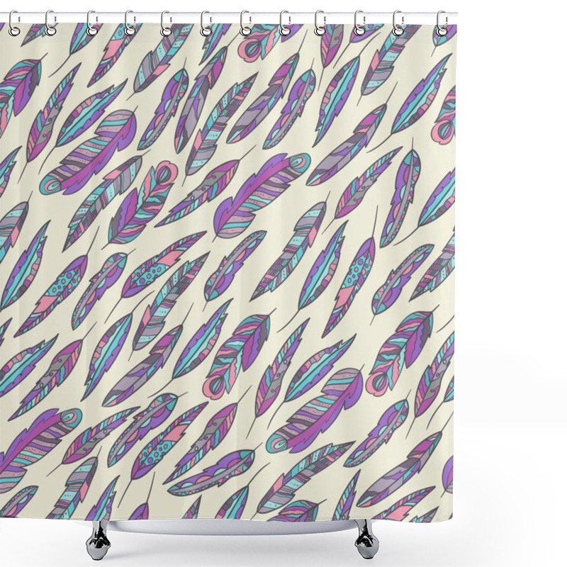 Personality  Seamless Vector Ethnic Pattern With Feathers And Arrows. Shower Curtains