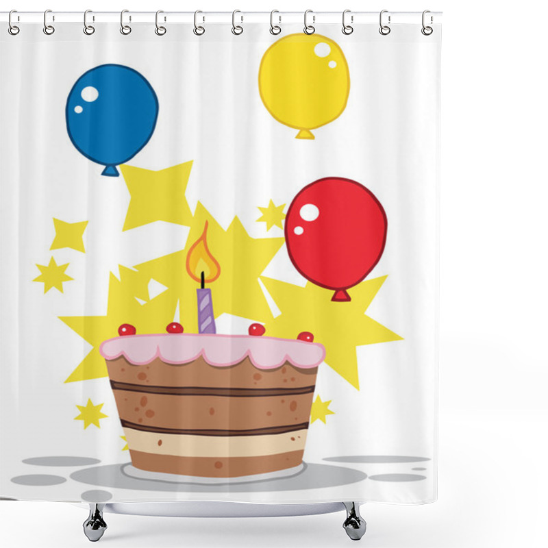 Personality  Birthday Cake With  Balloons And Stars Shower Curtains