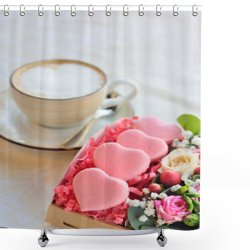 Personality  French Macaroon Heart-shaped Valentine's Day, The Box With Flowe Shower Curtains