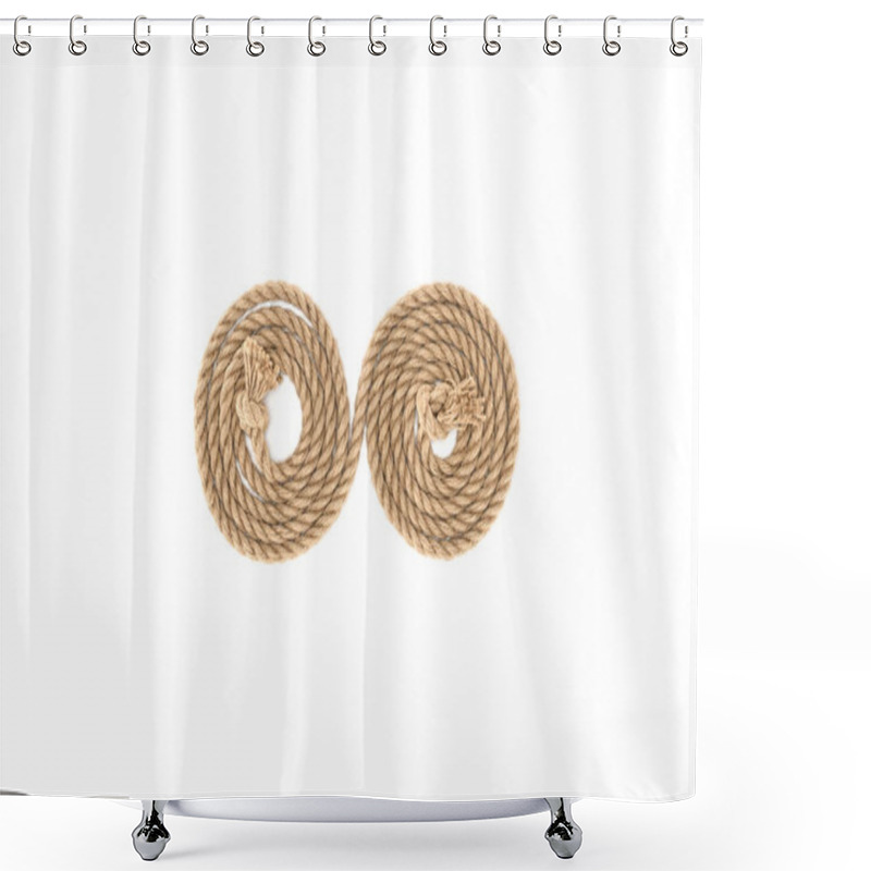 Personality  Top View Of Arranged Brown Marine Rope With Knots Isolated On White Shower Curtains