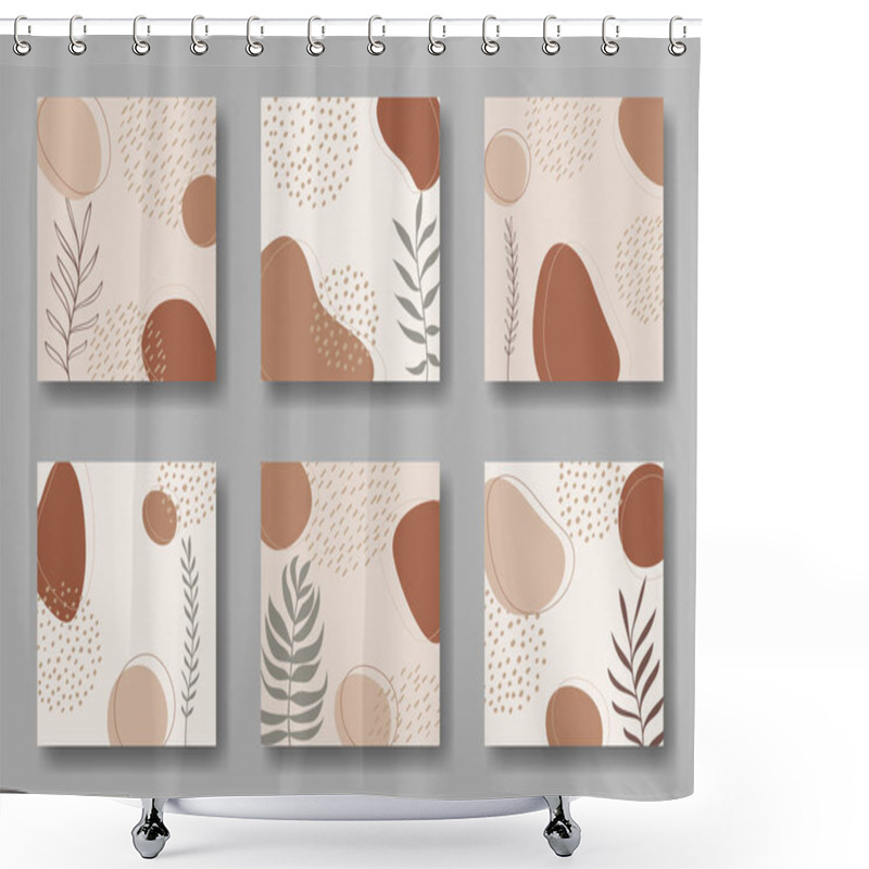 Personality   Set Of Six Square Background With Abstract Forms, Dots And Leaves Shower Curtains