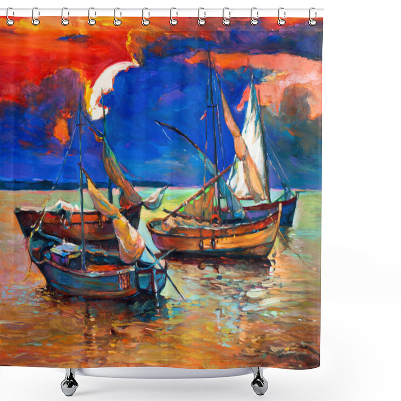 Personality  Fishing Boats Shower Curtains