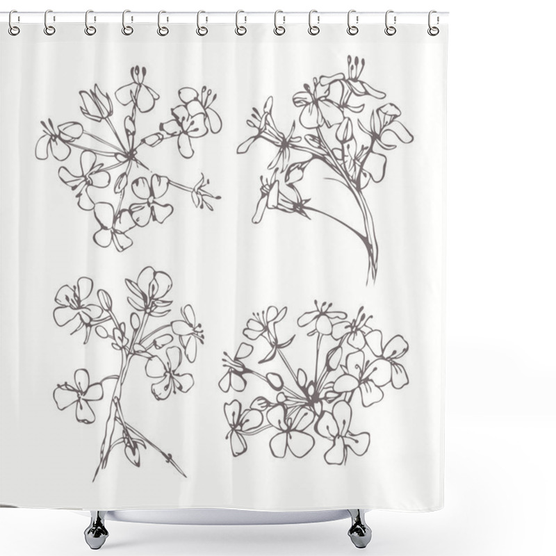 Personality  Set Of Monochrome Flowers Shower Curtains