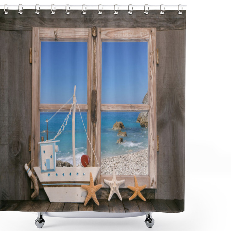 Personality  Dream: House On The Beach With Blue Sky Background  Shower Curtains