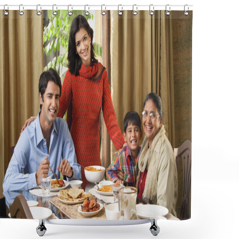 Personality  Smiling Family Having Dinner Shower Curtains