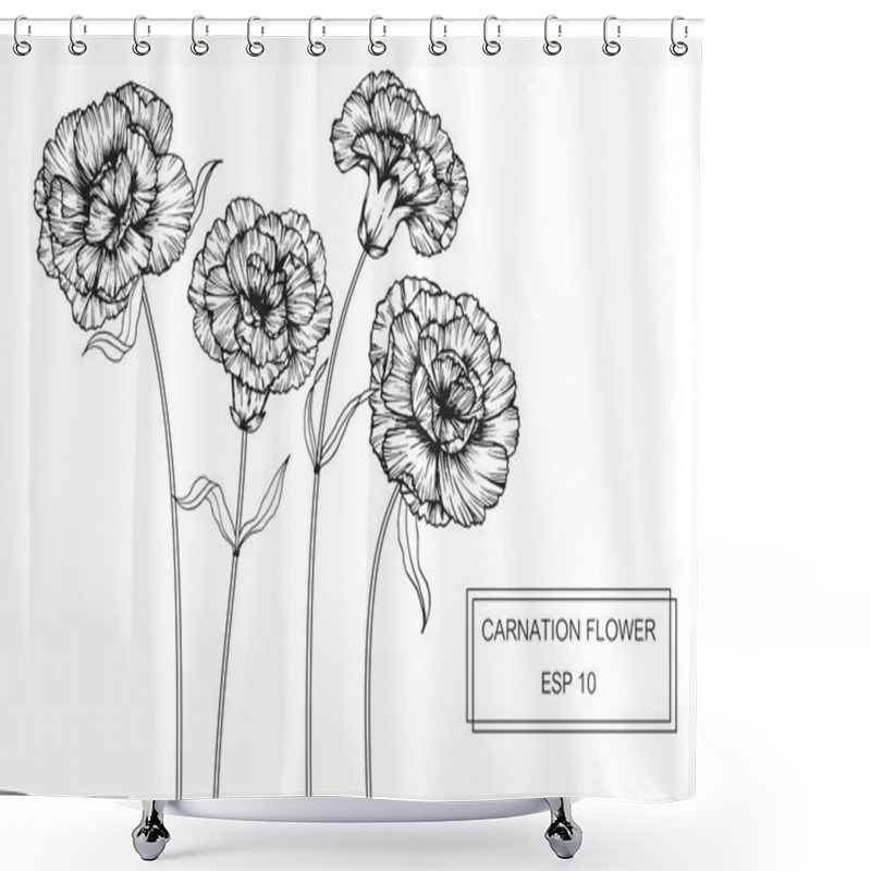 Personality  Carnation Flowers Drawing And Sketch With Line-art  Shower Curtains