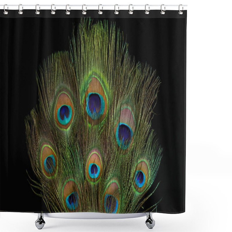 Personality  Beautiful Bright Peacock Feathers On Black Background Shower Curtains