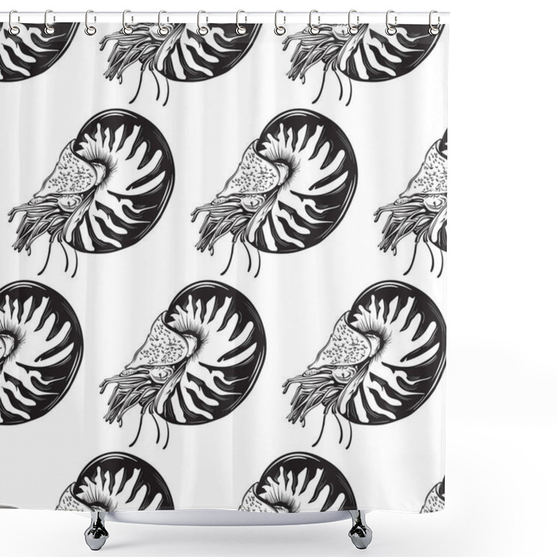 Personality  Vector Hand Drawn Illustration Of Shellfish Nautilus In Realistic Style. Shower Curtains