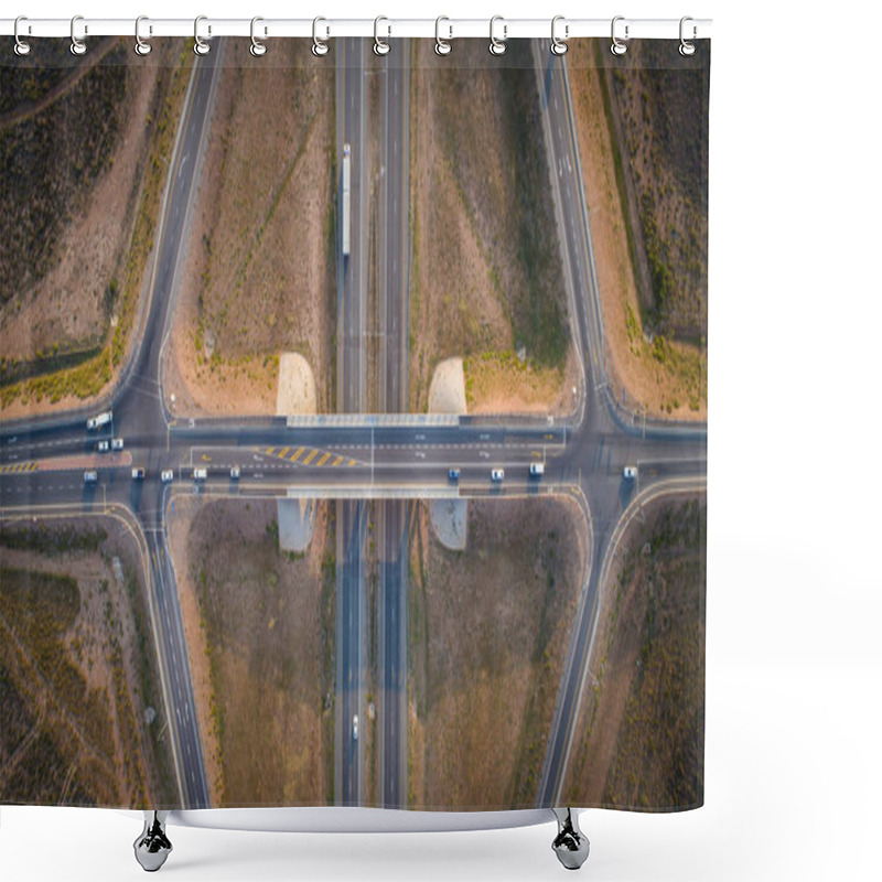 Personality  Aerial View Over A Highway Interchange During Peak Hour Traffic. Shower Curtains