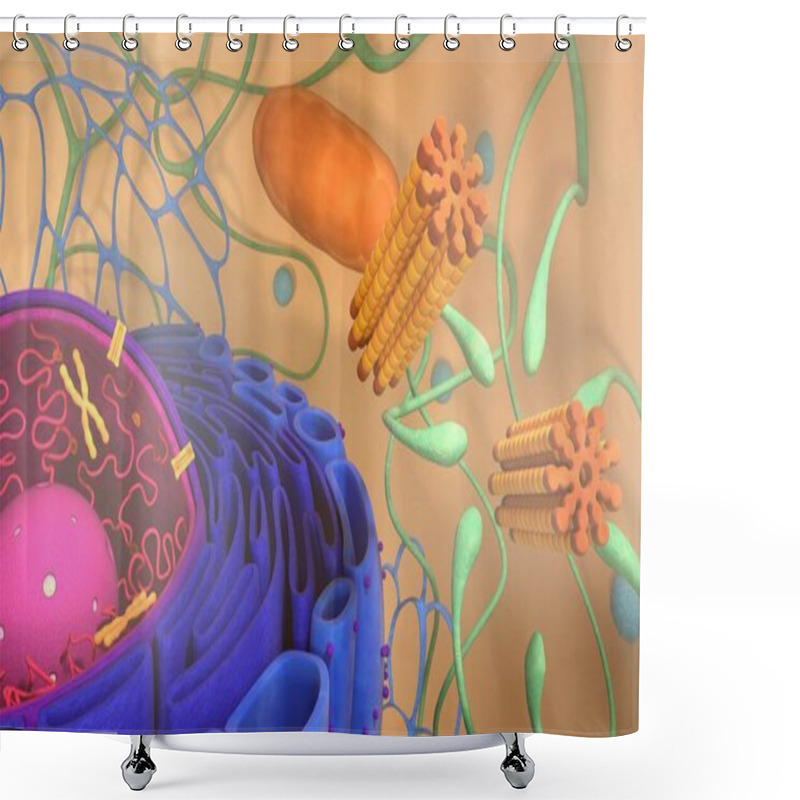 Personality  3d Render Of Body Cells. 3d Illustration Cell Modell. Shower Curtains