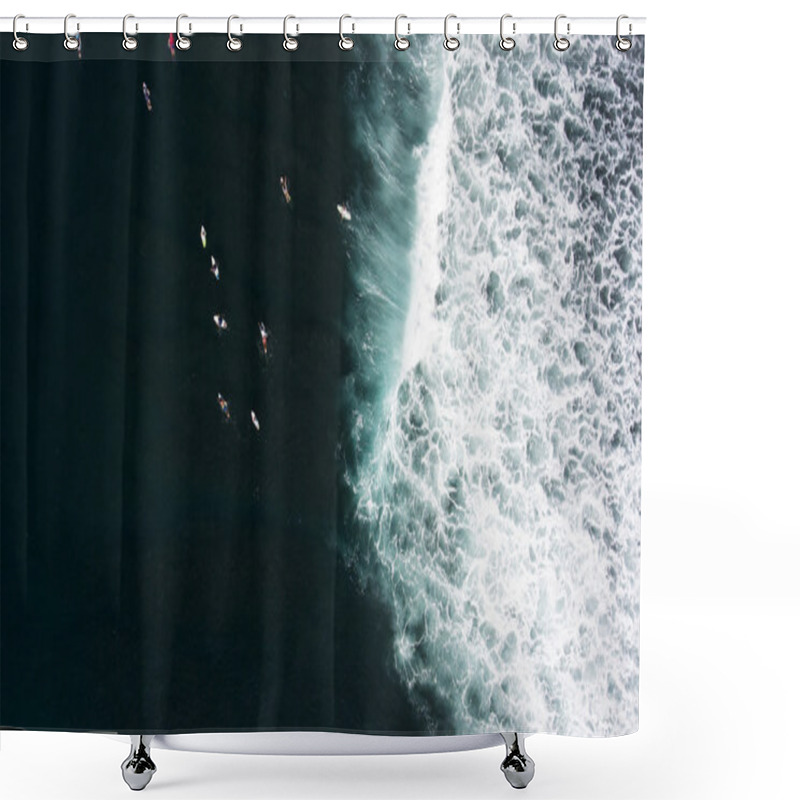 Personality  Top View From Drone Of A Group Of Surfers Seek To The Ocean To Catch Next Beautiful Wave During Surf Lessons In Bali School Shower Curtains