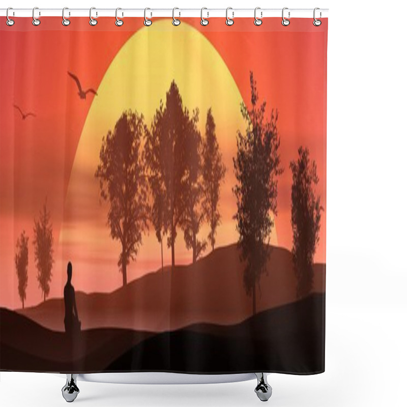 Personality  Meditation In The Nature By Sunset Shower Curtains