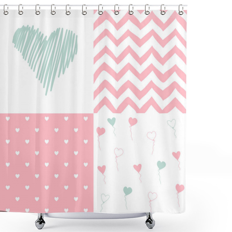 Personality  Set Of Hearts Shower Curtains