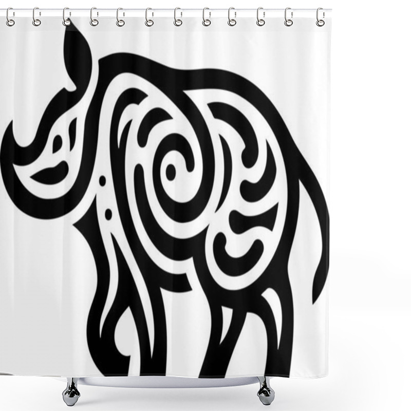 Personality  Abstract Tribal Rhino Illustration In Black And White Suitable For Tattoos And Graphic Design Shower Curtains