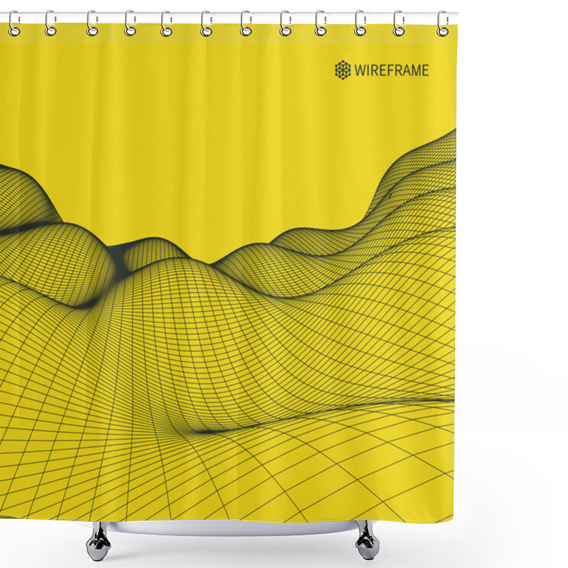 Personality  Abstract Vector Landscape Background. Cyberspace Grid. 3d Technology Vector Illustration Shower Curtains