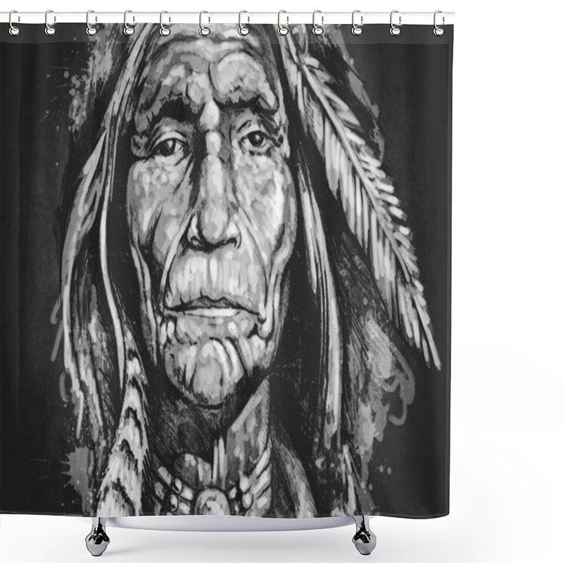 Personality  Portrait Of American Indian Head Shower Curtains