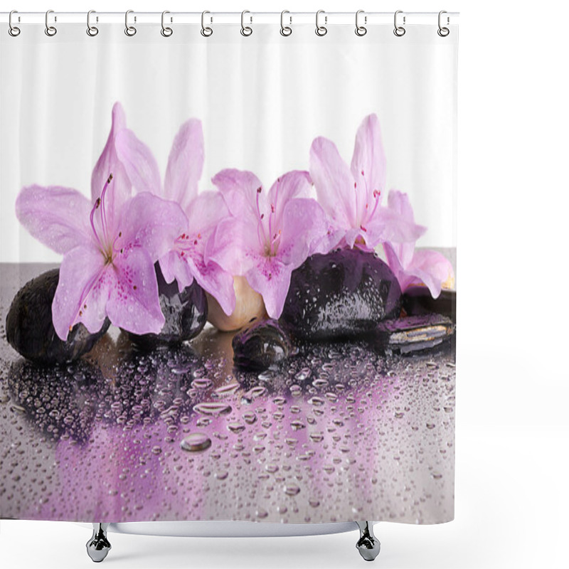 Personality  Flowers And Black Stones With Reflection  Shower Curtains