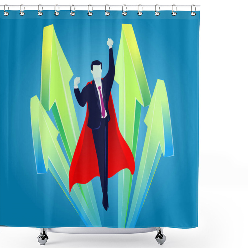 Personality  Super Businessman Flying Up, Business Growth Concept, Rise Of Successful Business, Up Arrows Infographic Shower Curtains