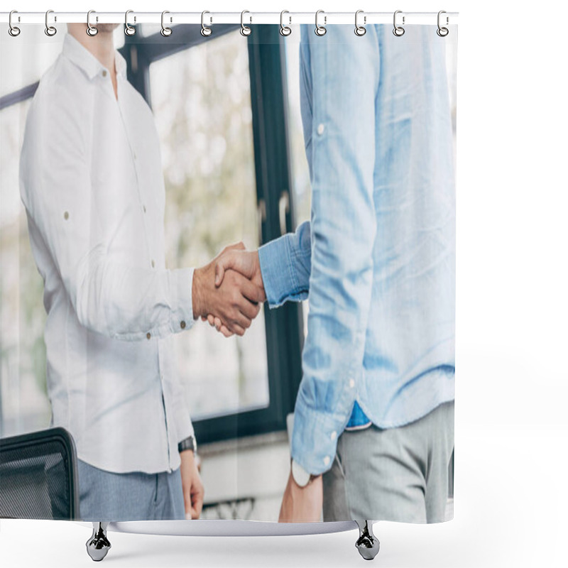 Personality  Cropped Shot Of Businessmen Shaking Hands In Office Shower Curtains