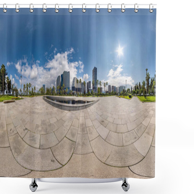 Personality  360 Seamless Hdri Panorama View On Square Near Seashore Or Ocean With Skyscrapers With Blue Sky And Good Weather In Equirectangular Spherical Projection, Ready AR VR Virtual Reality Content Shower Curtains