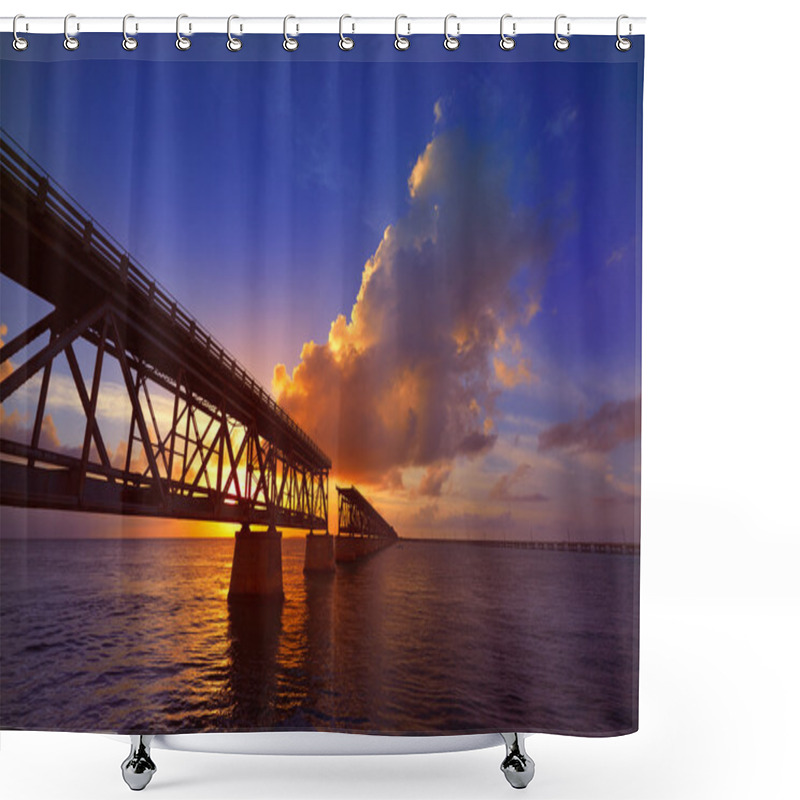 Personality  Florida Keys Old Bridge Sunset At Bahia Honda Shower Curtains