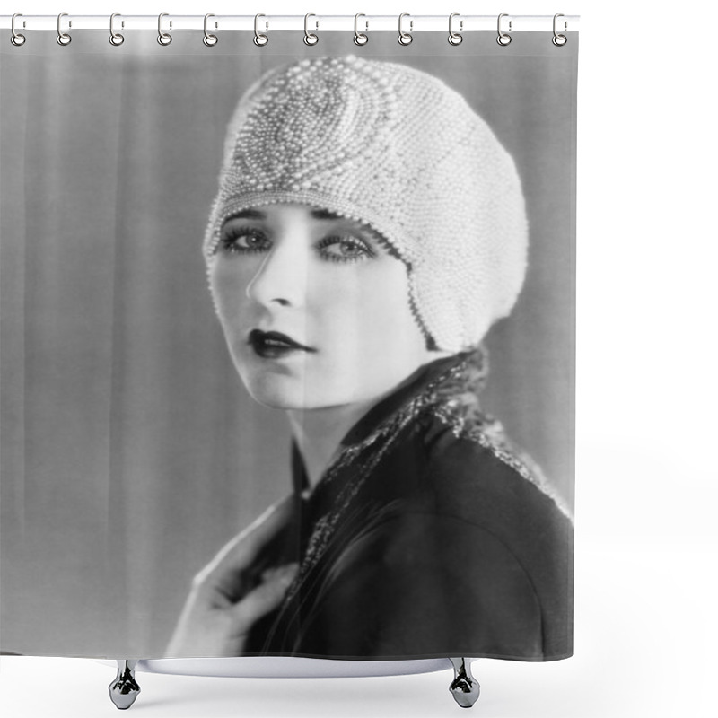 Personality  Young Woman In Beaded Cap Shower Curtains